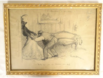 Drawing Francisque Poulbot naughty scene elegant couple bedroom humor 20th century