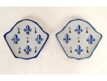 3 earthenware cups and saucers Quimper Porquier-Beau coat of arms of the towns 19th century
