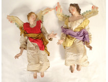 Pair of Neapolitan nativity angels, terracotta santons, sculptures, Naples, 19th century