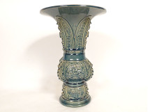 Gu Théodore Deck vase, glazed earthenware, chinoiserie, oriental dragon, 19th century