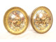 Pair of oval frames medallions gilded married vases flowers fabric Empire 19th century