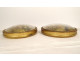 Pair of oval frames medallions gilded married vases flowers fabric Empire 19th century
