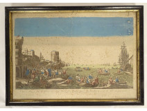 Watercolored optical view of Bayonne, Bayonne, Basset, Paris, late 18th century