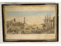 Watercolored optical view of Bayonne, Bayonne, Basset, Paris, late 18th century