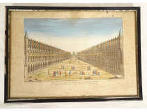Watercolored optical view of Bayonne, Bayonne, Basset, Paris, late 18th century