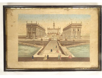 Watercolored optical view of Bayonne, Bayonne, Basset, Paris, late 18th century