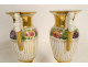 Pair of porcelain baluster vases Paris flowers winged women 1st Empire 19th century