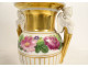 Pair of porcelain baluster vases Paris flowers winged women 1st Empire 19th century