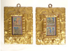 Paire miniatures parchemin portugaises St Paul ermite Thèbes St Antoine XVè