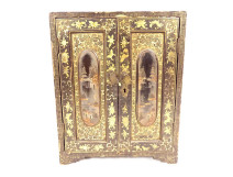 Small Japanese cabinet in lacquered wood with gilding, landscapes, pagoda, characters, 19th century