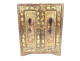 Small Japanese cabinet in lacquered wood with gilding, landscapes, pagoda, characters, 19th century