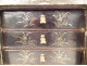 Small Japanese cabinet in lacquered wood with gilding, landscapes, pagoda, characters, 19th century