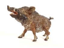 Small polychrome bronze sculpture from Vienna, miniature boar, 19th century