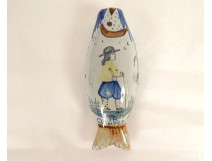 Secouette snuffbox faience HB Quimper fish Breton character 19th century