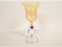 Decorative stemmed glass blown glassware Murano Venice Italy flower 20th century