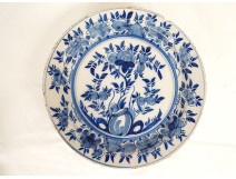 Round dish, Delft earthenware, white and blue, flowers, fruits, tree, 18th century