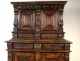 Buffet 4 parts two-body, solid oak, carved capitals and acanthus leaves, seventeenth