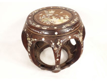 Small wooden stool with mother-of-pearl inlay, flowers, birds, Vietnam, 19th century