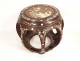 Small wooden stool with mother-of-pearl inlay, flowers, birds, Vietnam, 19th century