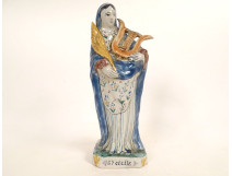 Earthenware statuette of Saint Cecilia, lyre, palm, martyr, Rennes, Binet, late 19th century