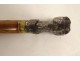 Antique cane with silver-plated metal handle and greyhound dog head, wooden shaft, 19th century