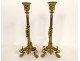 Pair of gilt bronze candlesticks with salamander lizards, Barbedienne style, Napoleon III period, 19th century