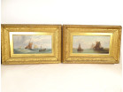 Paire HST tableaux marine William Calcott Knell bateaux pêche paysage XIXè