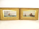 Pair of oil paintings on canvas, marine art by William Calcott Knell, fishing boats, landscape, 19th century
