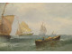 Pair of oil paintings on canvas, marine art by William Calcott Knell, fishing boats, landscape, 19th century
