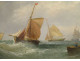 Pair of oil paintings on canvas, marine art by William Calcott Knell, fishing boats, landscape, 19th century