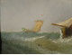 Pair of oil paintings on canvas, marine art by William Calcott Knell, fishing boats, landscape, 19th century