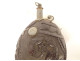 Powder flask, coconut shell, Napoleon profile, war attributes, helmet, 19th century