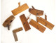 Set of woodworking tools for a carpenter/cabinetmaker: square, 6 planes, signed, late 19th century