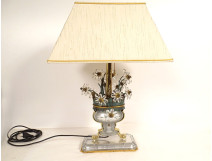 Crystal glass lamp, painted metal vase, flowers, Banci Florence, Maison Baguès, 20th century