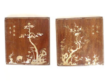 Pair of decorative wooden panels with mother-of-pearl inlays, Vietnam/Indochina, 19th century