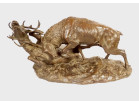 Grande sculpture bronze Ernest Dagonet Combat Cerfs animalier 80cm 19è