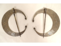 Pair of silver earrings from Tunis, Tunisia, Berber, Maghreb, 19th century jewelry