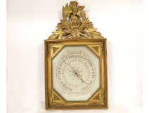 First Empire barometer, gilded carved wood, Torricelli system, flower basket, 19th century