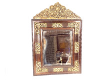 Louis XIV style mirror with repouss&eacute; brass, walnut, rosewood, flowers, and birds, 18th century