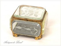 Box jewelry box glass and gilded brass NAPIII 19th