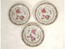 Three porcelain dishes, Compagnie des Indes Famille rose peonies, Qianlong period, 18th century