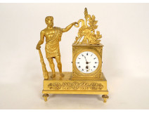 Small Empire desk clock depicting Hercules, Heracles, and the Nemean lion, gilt bronze, 19th century