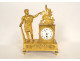 Small Empire desk clock depicting Hercules, Heracles, and the Nemean lion, gilt bronze, 19th century