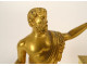 Small Empire desk clock depicting Hercules, Heracles, and the Nemean lion, gilt bronze, 19th century