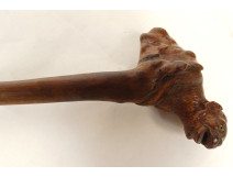 Antique carved wooden walking stick with lion head figure, Folk Art, 19th century