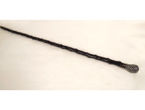 Antique walking stick with silver handle and malacca wood handle, 19th century