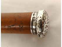 Antique walking stick with silver handle and malacca wood handle, 19th century