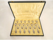 12 solid silver oyster forks, Puiforcat, 293g, 19th century box