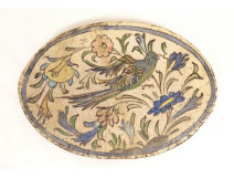 Iznik ceramic tile, Qajar Kadjar, Persian Ottoman style, bird motif, 19th century