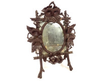 Carved wooden mirror, Black Forest, bindweed flowers, 19th century